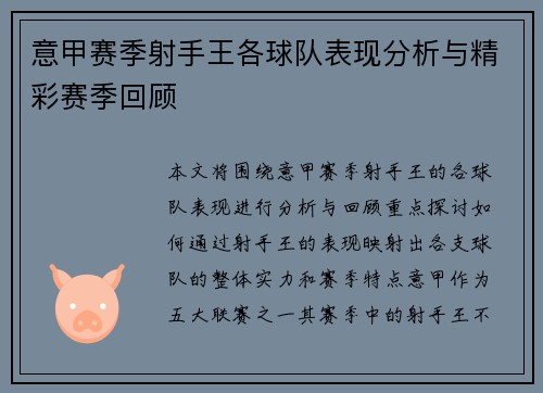 意甲赛季射手王各球队表现分析与精彩赛季回顾